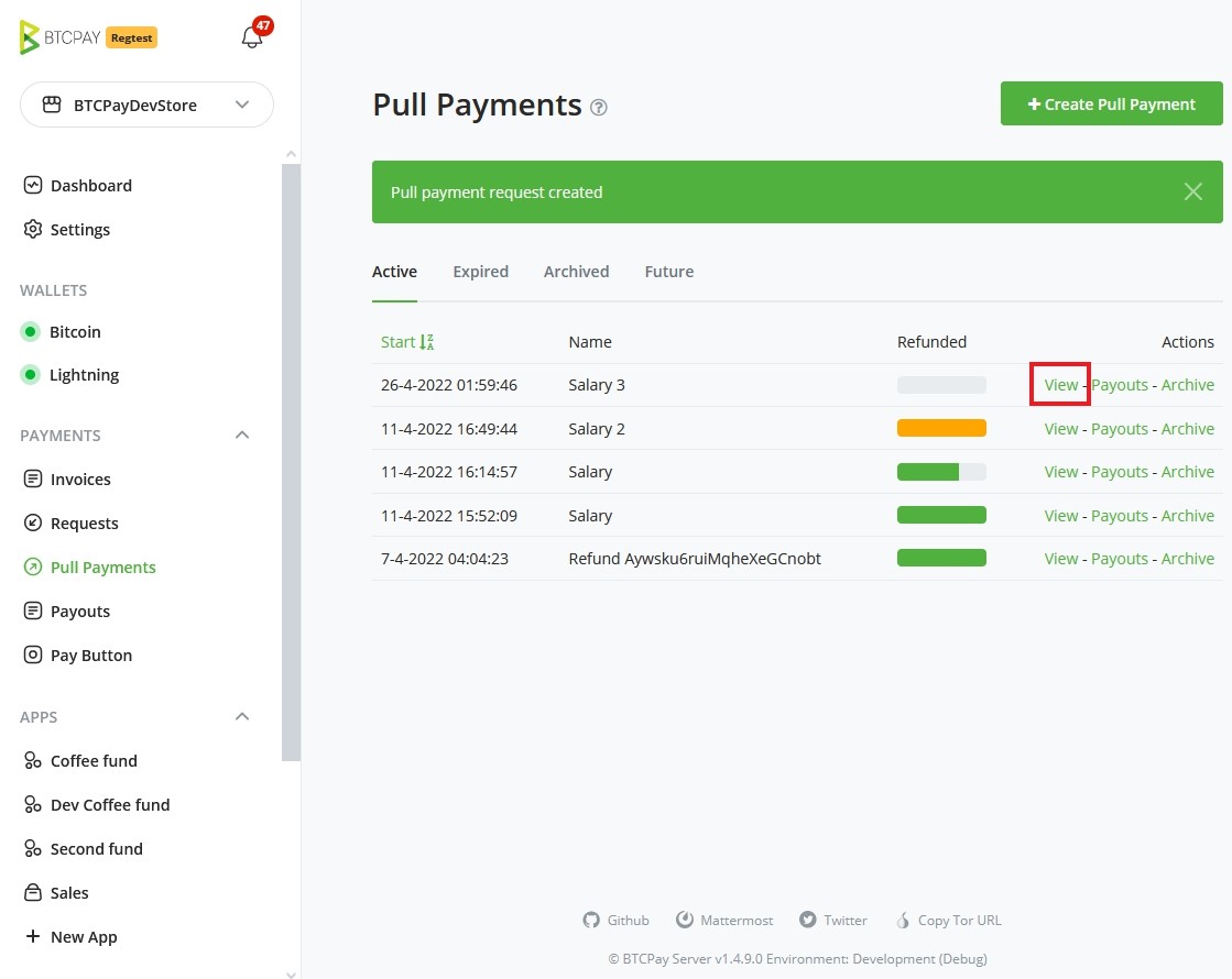 BTCPay Server Pull Payment