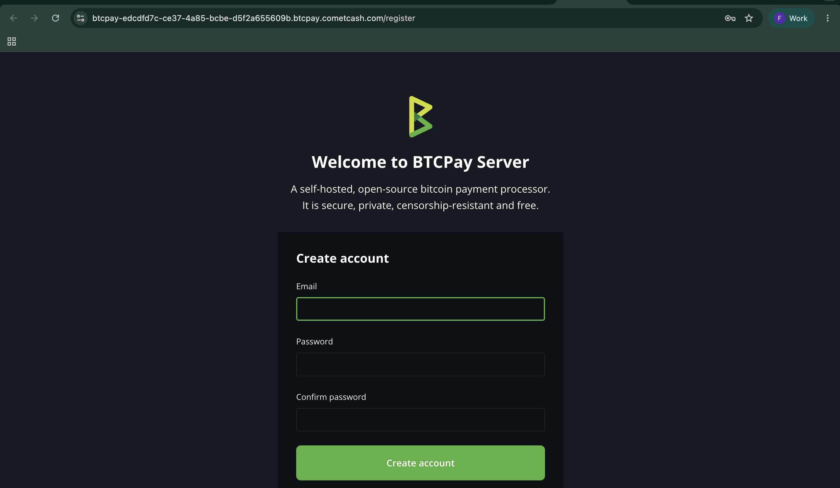 BTCPay Server account registration