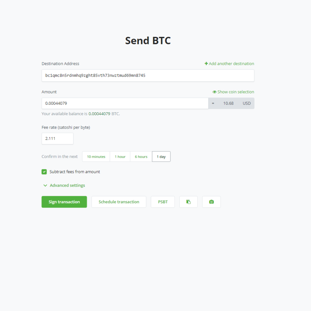 Send Bitcoin via BTCPay Vault