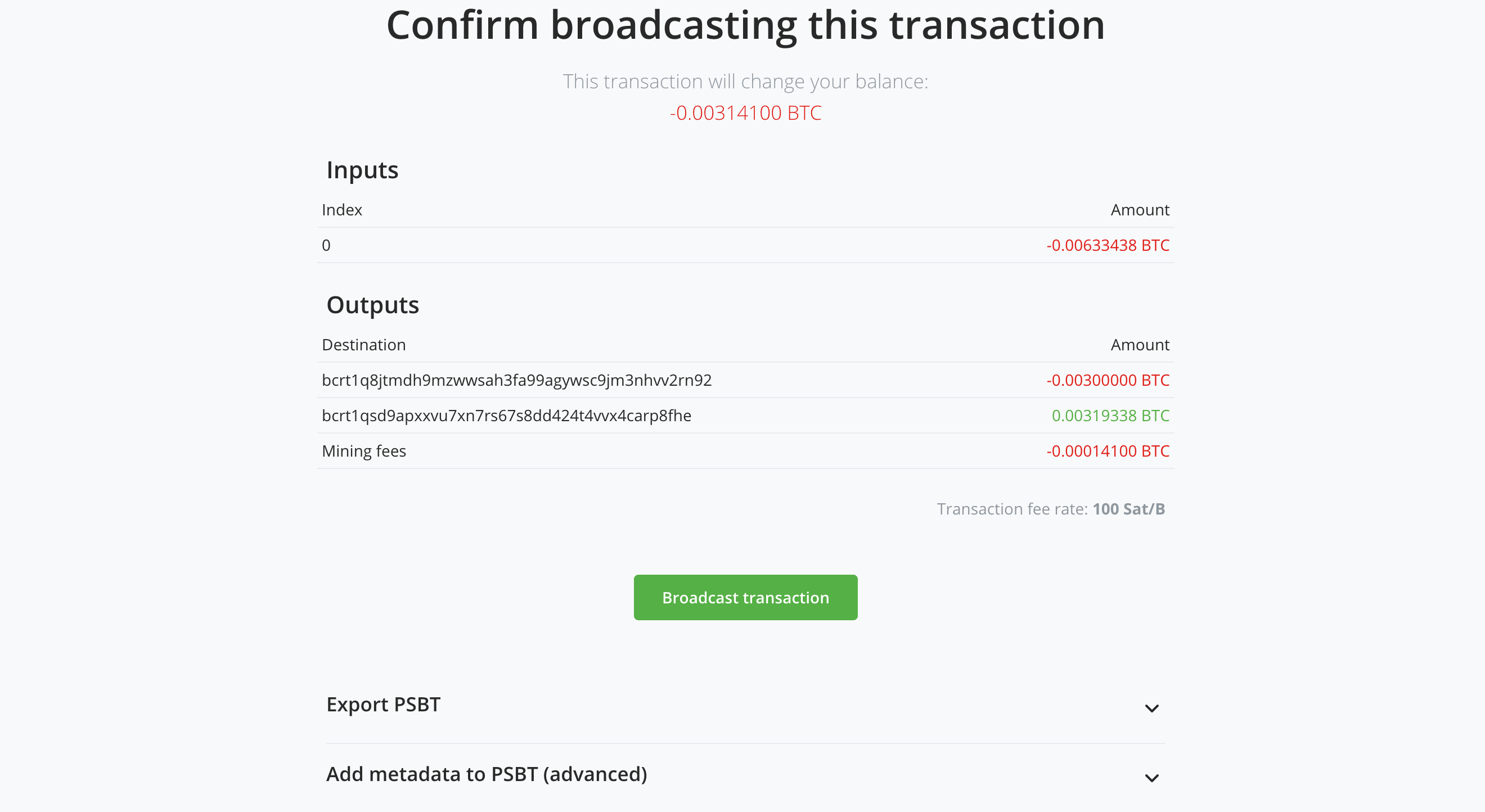 BTCPay Server Transaction Review and Broadcast page