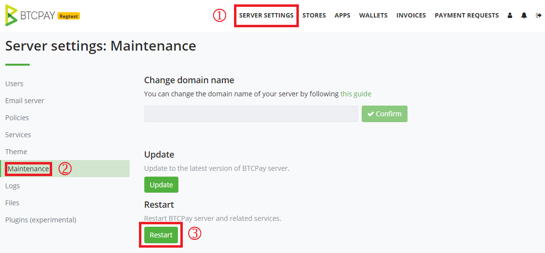 Restarting BTCPay Server