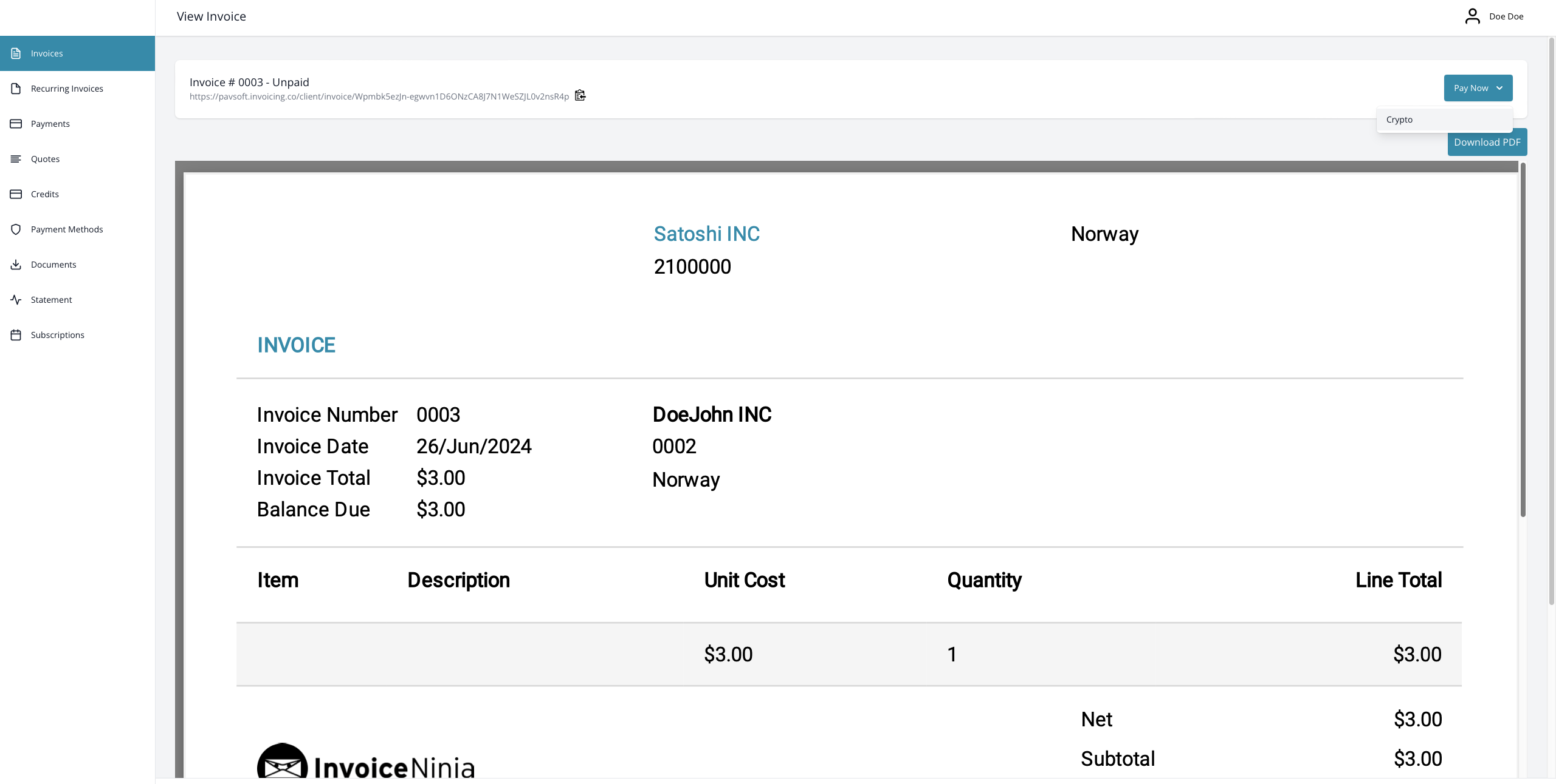 BTCPay Server Invoice