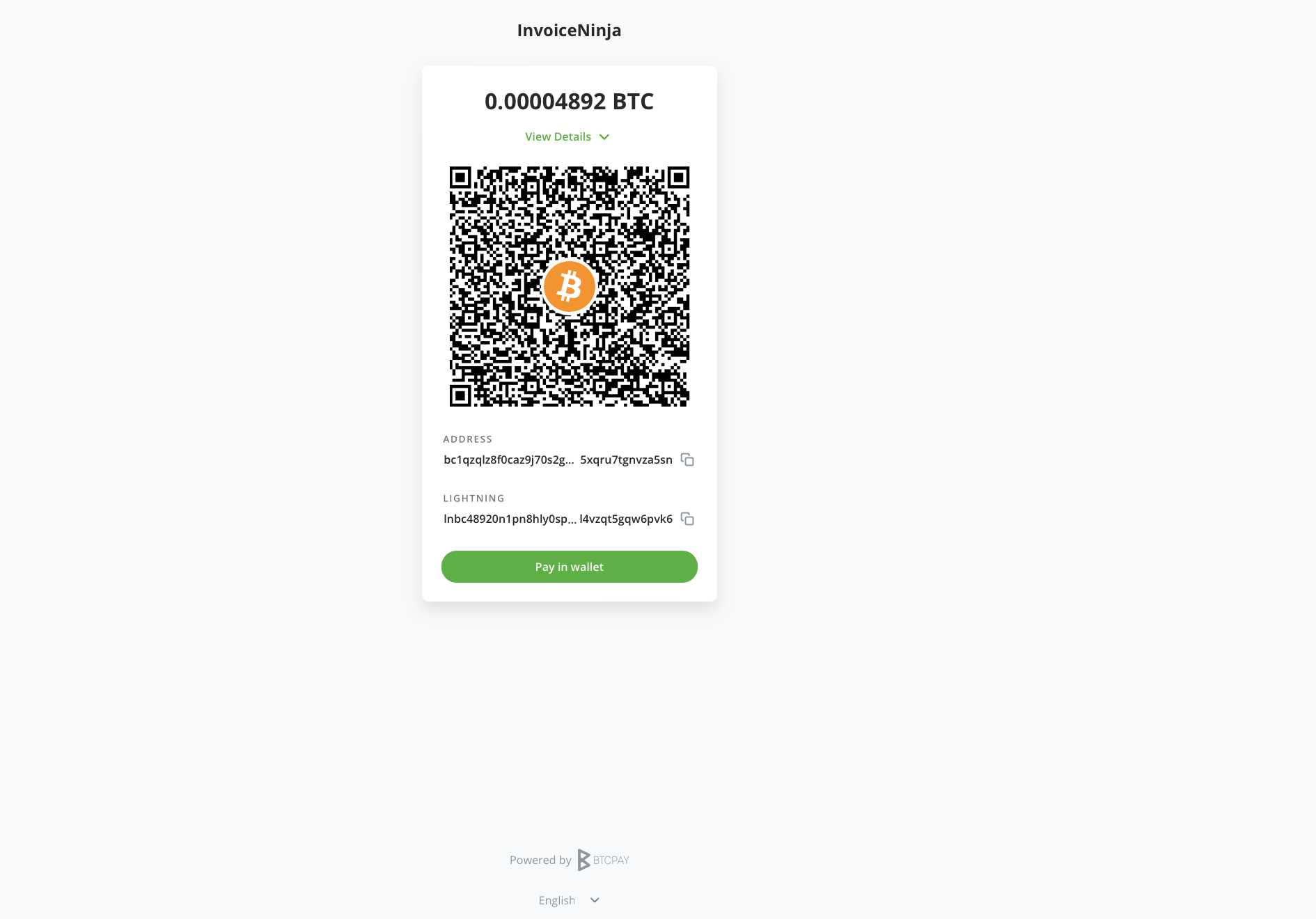 BTCPay Server Invoice