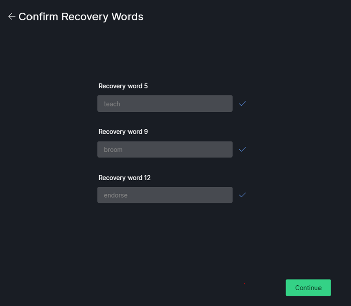 Wasabi Add Wallet Confirm Recovery Words