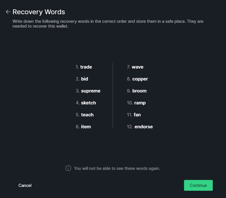 Wasabi Add Wallet Recovery Words