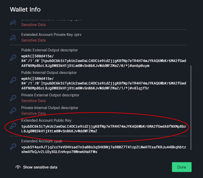 Wasabi Extended Account Public Key
