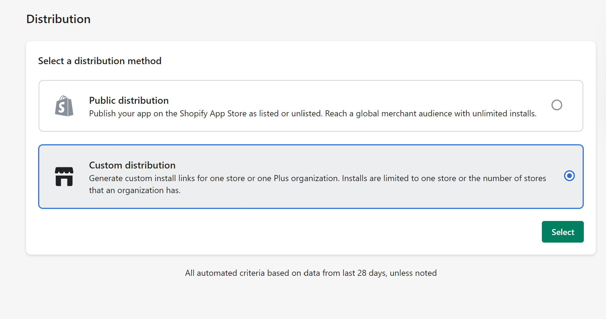 App deploy: select custom distribution