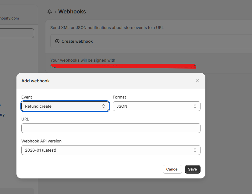 Shopify app - Webhook settings