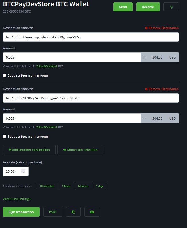 BTCPay Server Payouts tab