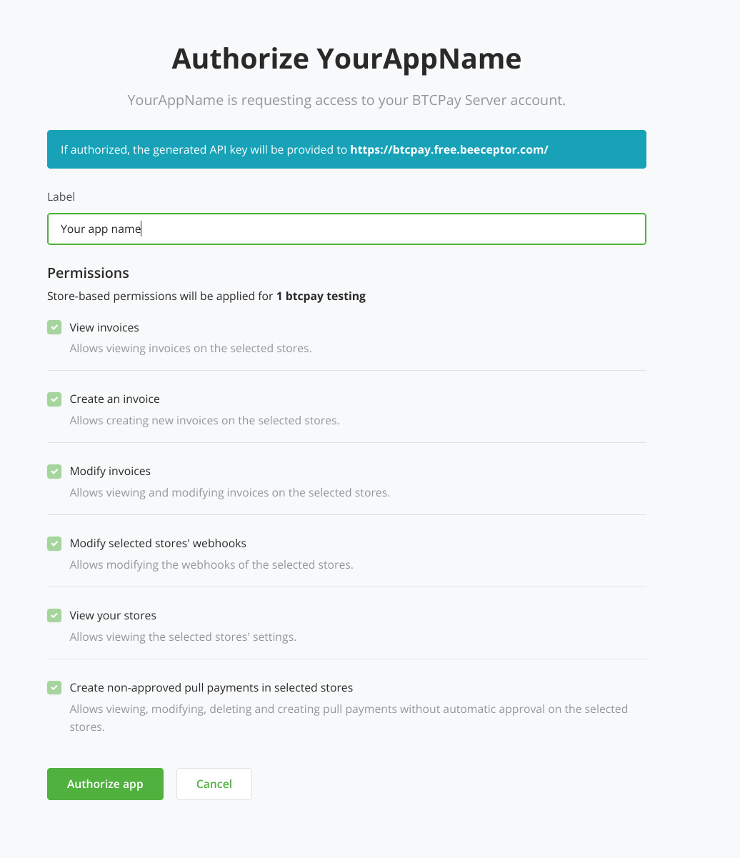 Authorize App, API key generation