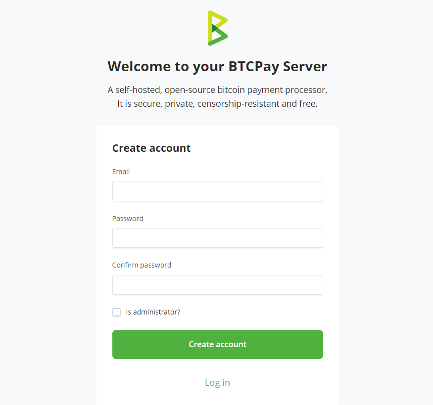 BTCPay Server registration
