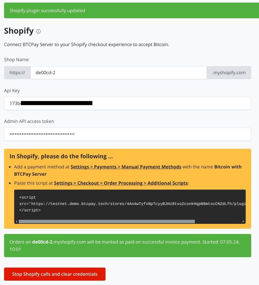 BTCPay Server shopify step 12