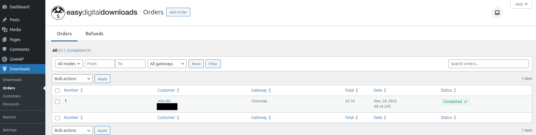 Bitcoin for EDD: Test purchase redirect order confirmation
