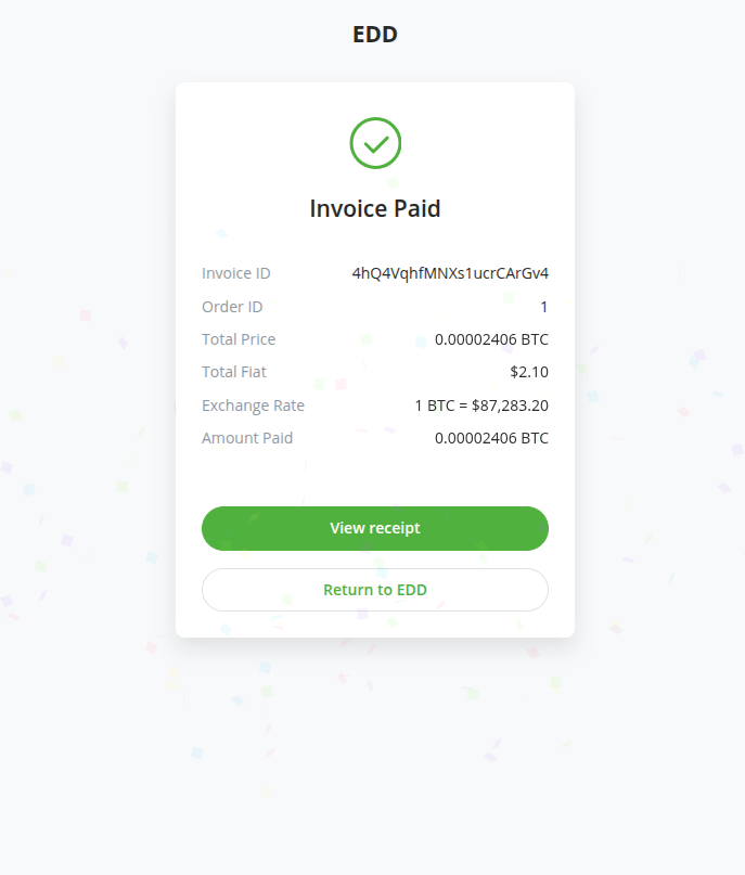 Bitcoin for EDD: Test purchase invoice paid