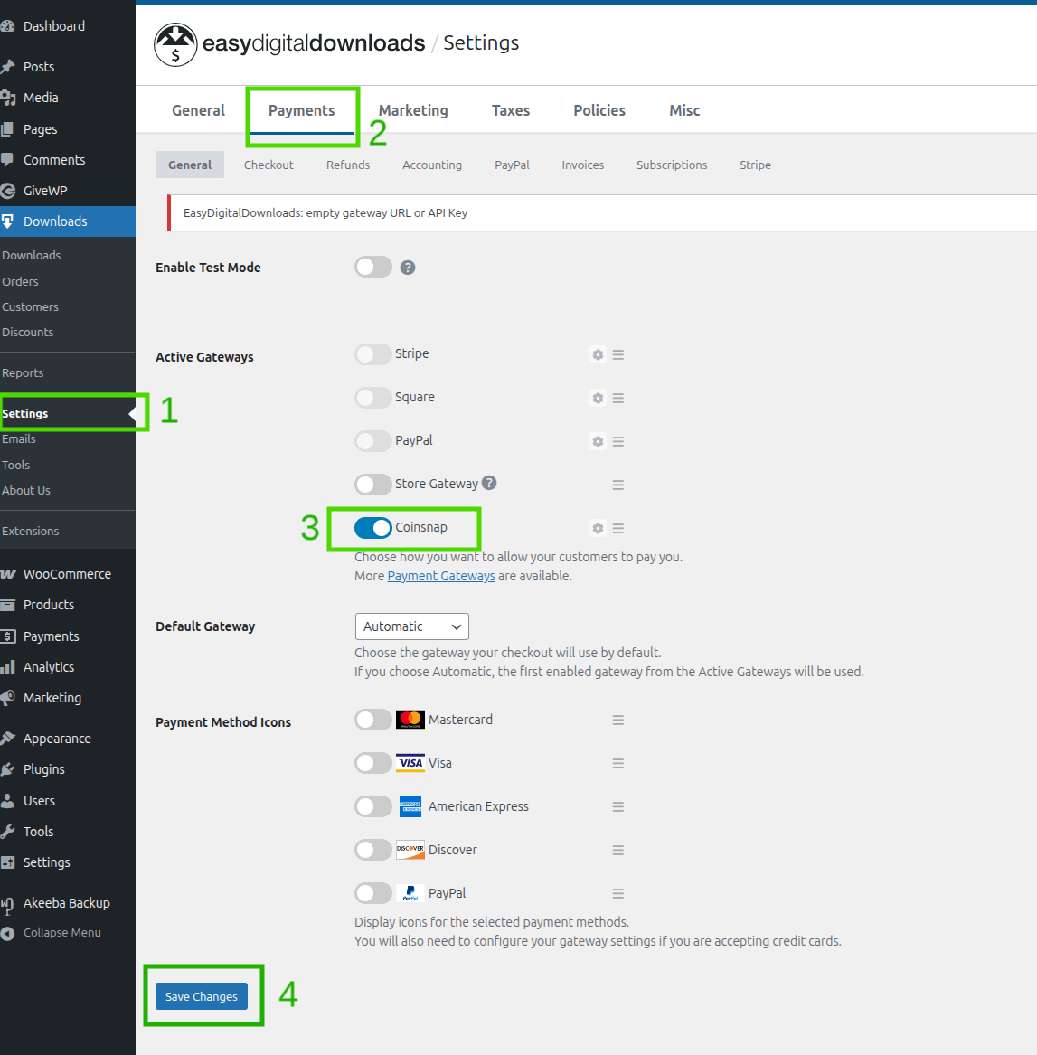 Bitcoin for EDD: Enable payment gateway