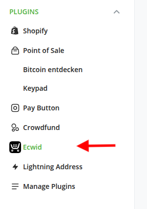 Select Ecwid plugin in sidebar