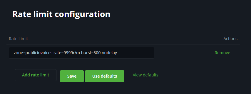 Rate Limiting configuration setup for zone=publicinvoices