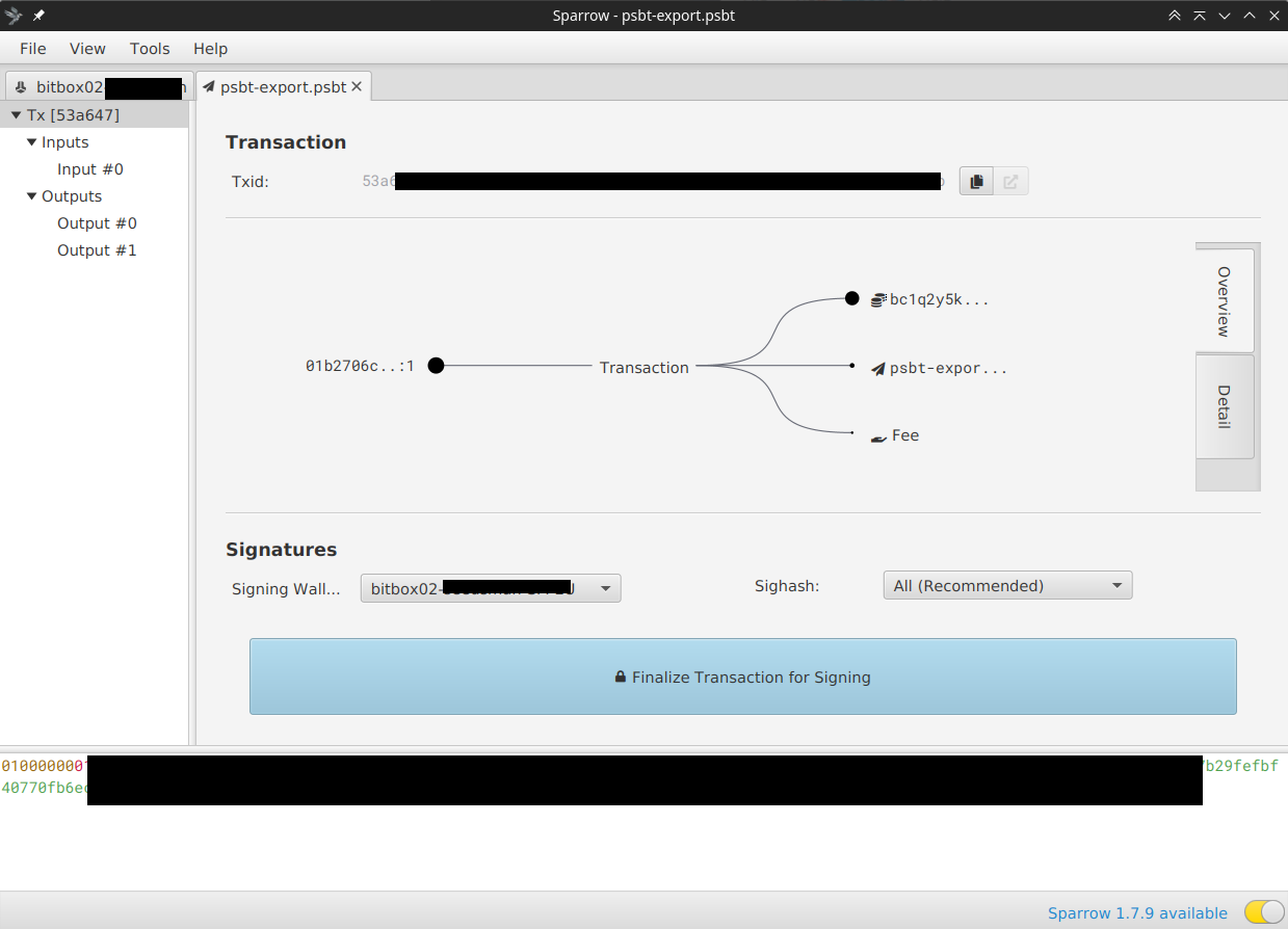 Sparrow wallet: Load the PSBT file