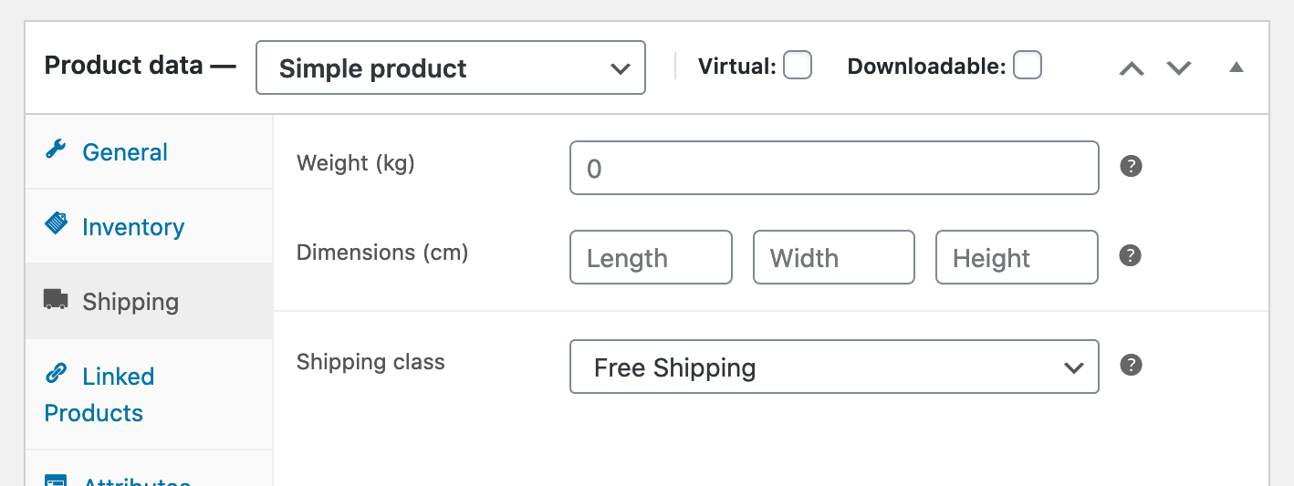 Free shipping class set on product settings