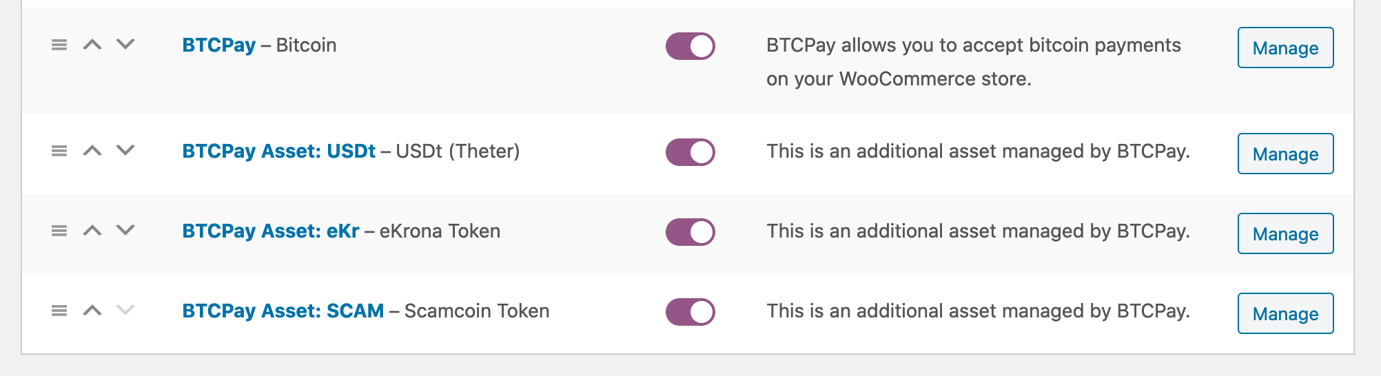 Each additional additional token available as payment token